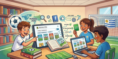 niños leyendo en dispositivos digitales literatura de fútbol.