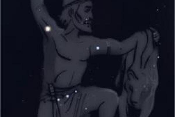 Imagen de la constelación Orion en el cielo con las estrellas resaltadas