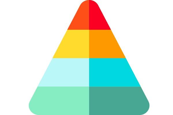 Un triángulo a rayas de colores, dividido verticalmente