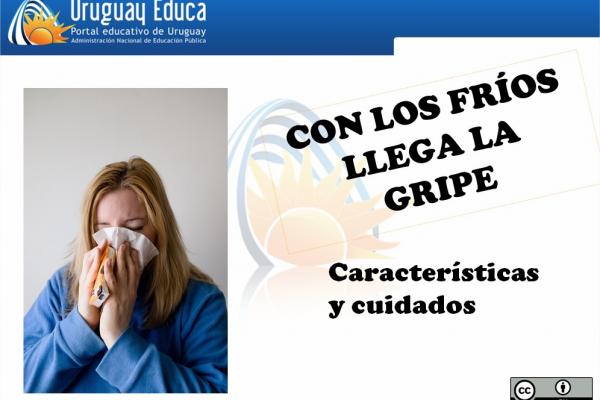 Captura de pantalla de la presentación, con una foto de una mujer estornudando