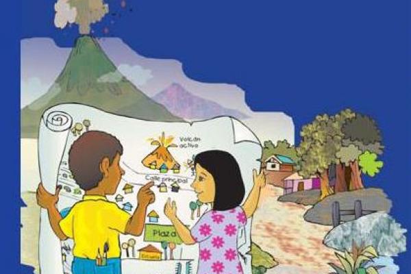 Dibujo con niños con un mapa de riesgos.