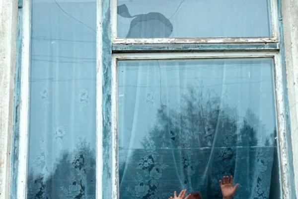 Niños mirando por la ventana