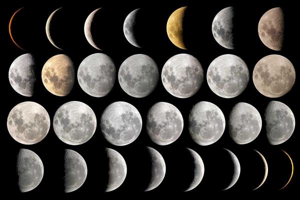 Fotos de los cambios en la fase lunar, tal como se ven desde el hemisferio sur.