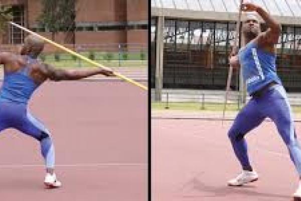 Atleta realizando un lanzamiento de jabalina.