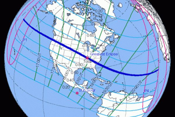 mapa del eclipse solar del 21 de agosto del 2017 en EEUU