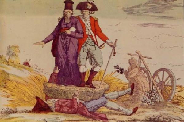 clérigo y aristócrata pisoteando al pueblo