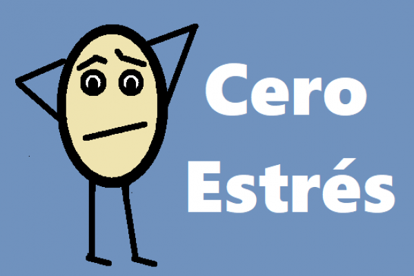 dibujo de un cero conflictuado y el texto "Cero Estrés"