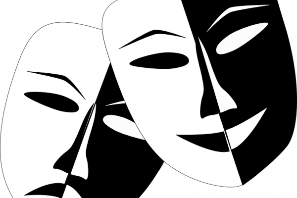 Imagen que muestra el símbolo universal del teatro: 2 máscaras representando la tragedia y la comedia