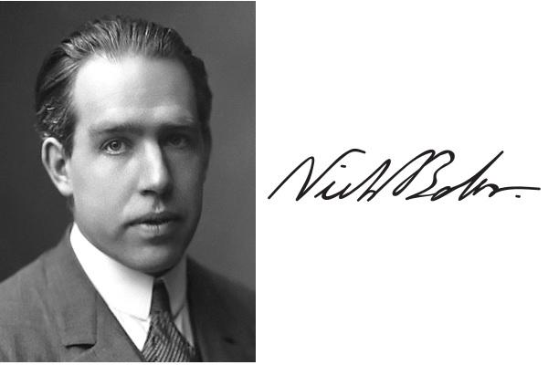 Imagen de Niels Bohr y su firma
