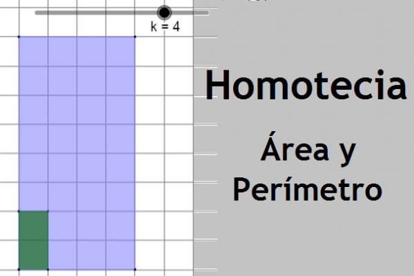 Dos rectángulos sobre cuadrícula con leyenda: Homotecia Área y Perímetro