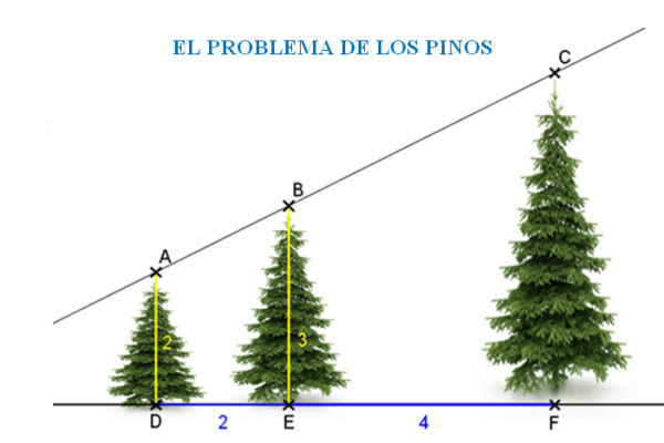 Tres pinos de distinto tamaño, imagen de resolución del problema.