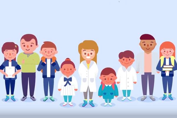 Ilustración de varios actores de la educación: maestra, estudiante, docentes, entre otros. 