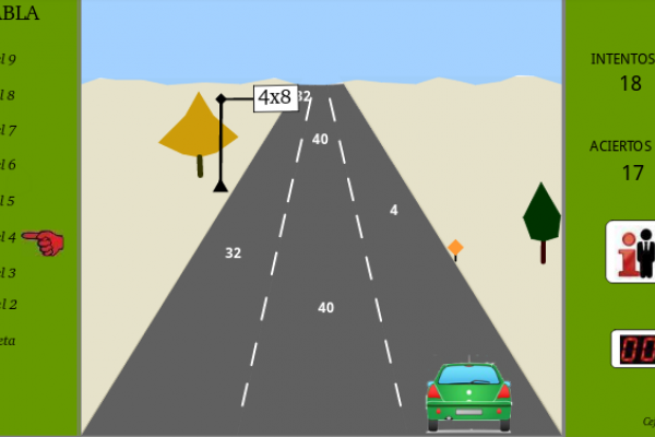 Juego de multiplicaciones sobre pista con auto