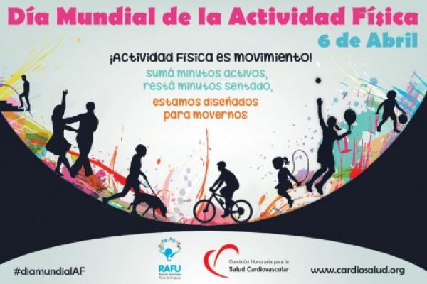 Imágenes de gente realizando actividad física y texto alusivo al día mundial de la actividad física.