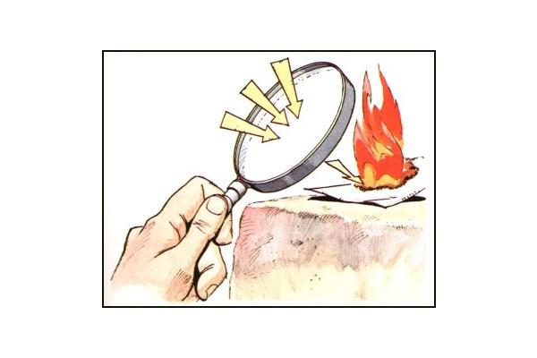 Dibujo de mano con una lupa ampliando la imagen de la combustión de un papel