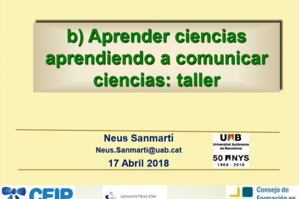 Diapositiva inicial utilizada por Neus Sanmartí en el taller.