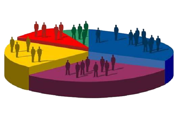 Gráfico circular con siluetas de personas encima.
