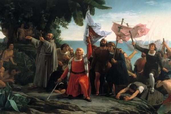 Cuadro que recrea el desembarco de Cristobal Colón en América