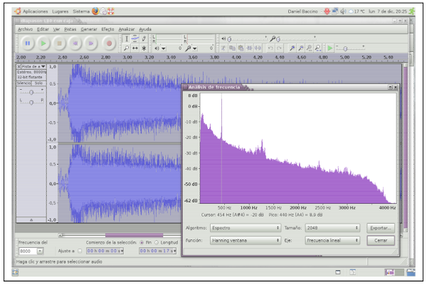 Captura de pantalla del programa "Audacity"