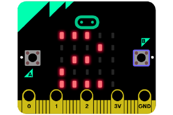 Plaqueta Microbit muestra un 2