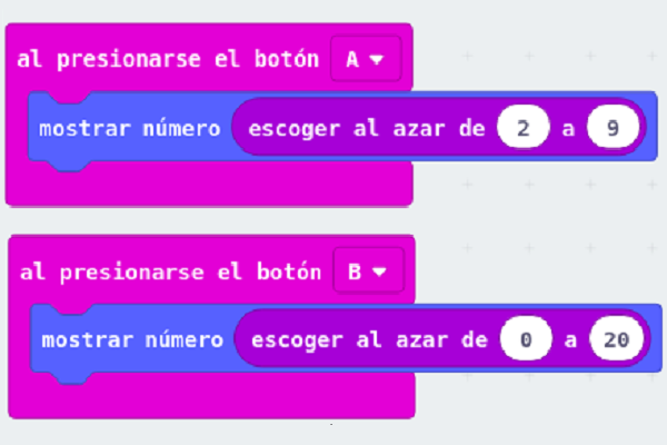 Programación de los botonoes A y B de la plaqueta Microbit para jugar a las tablas de multiplicar