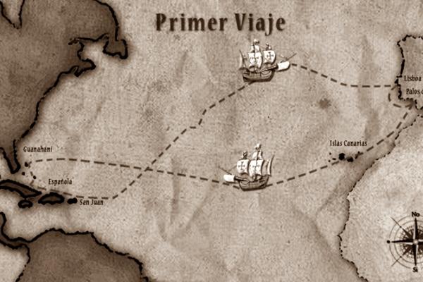 Mapa del primer viaje que realizó la expedición dirigida por Cristobal Colón
