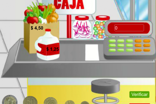 Actividad interactiva con monedas y calculadora para sumar precios con decimales