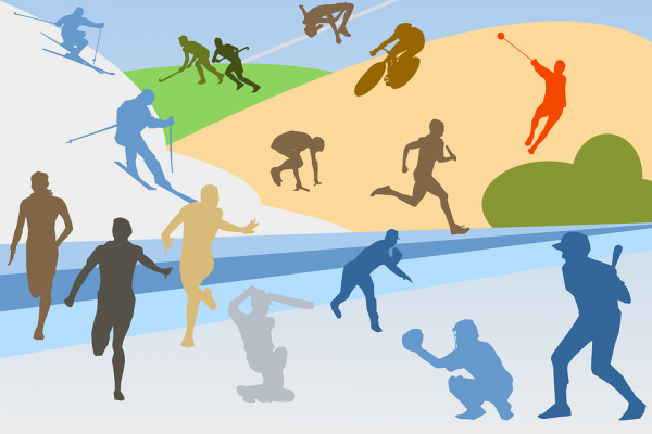 Collage de imágenes de siluetas de personas realizando actividades deportivas.