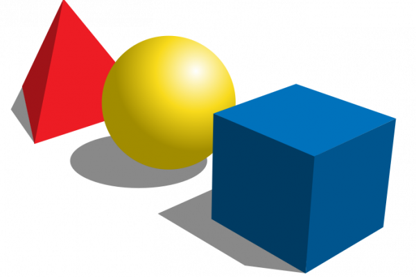 Pirámide, esfera y cubo