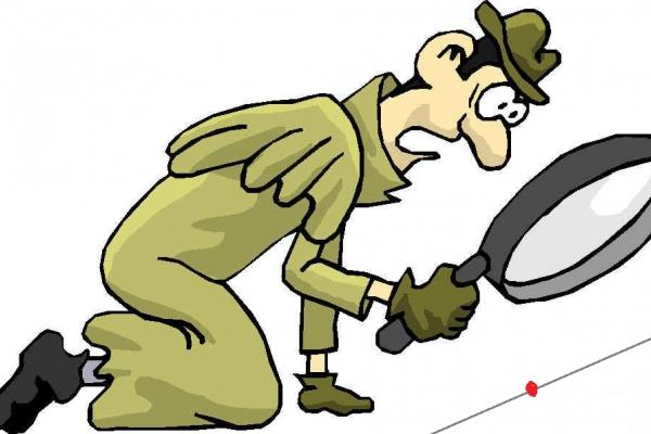 Detective mirando con lupa una recta numérica