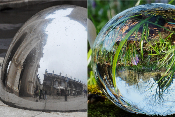 Espejo convexo y esfera transparente (lupa)