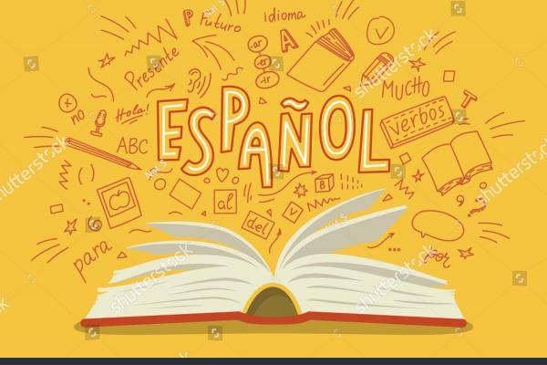 Aparece la palabra "español" y un libro abierto.