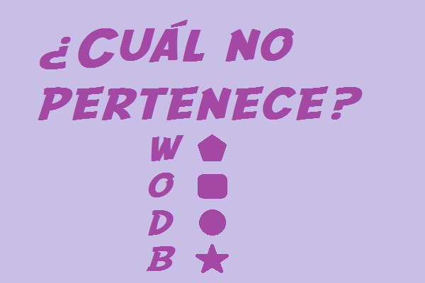 Contiene el texto ¿Cuál no pertenece? y las siglas W O D B con figuras geométricas