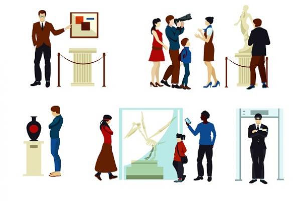 Diversos visitantes de museos