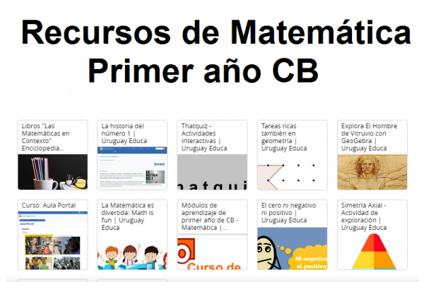 La imagen contiene imágenes de los recursos y el texto Recursos de Matemática primer año CB
