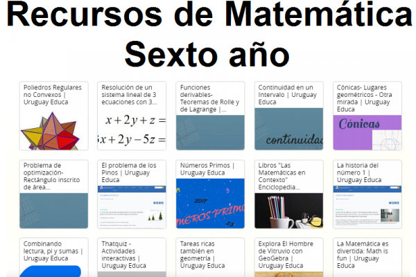 La imagen contiene imágenes de los recursos y el texto Recursos de Matemática Sexto año.