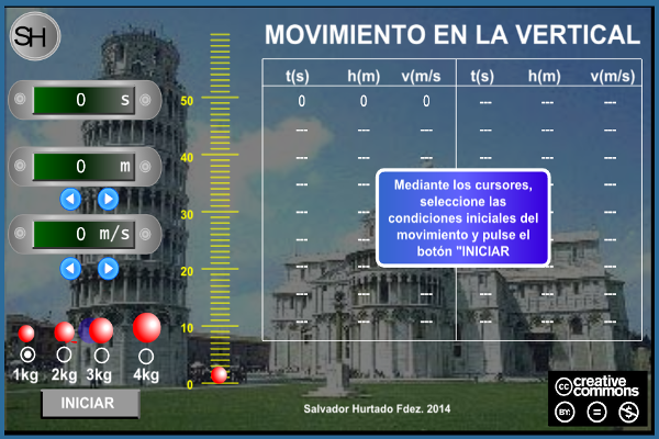 Captura de pantalla del simulador: movimiento en la vertical