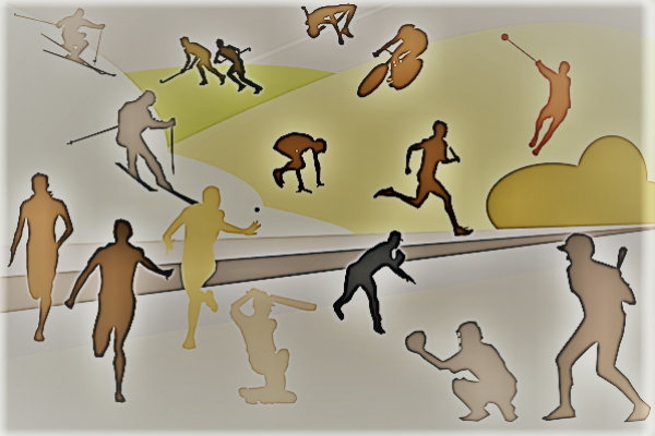 Dibujo con siluetas de atletas realizando diferentes deportes.
