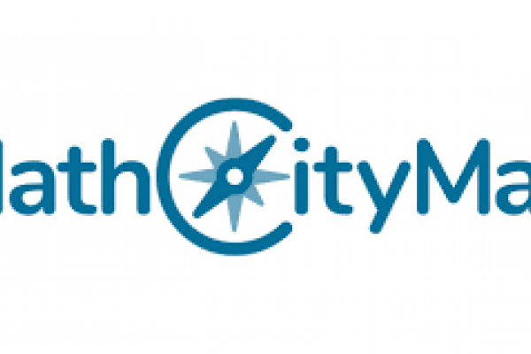 Logo de la aplicación, con las palabras Math, Map y City con una rosa de los vientos.