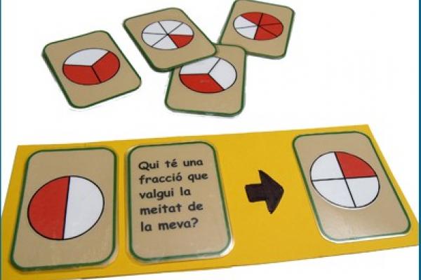 Fichas con fracciones y preguntas para encontrar la que representa la parte del todo dado