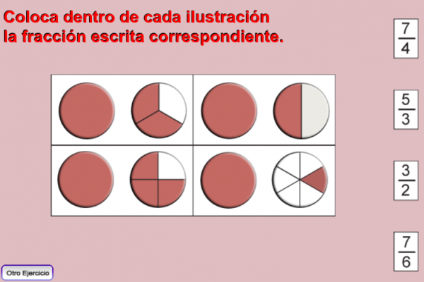 Fracciones mayores que la unidad junto a su representación gráfica en forma de torta