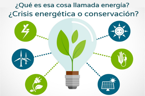 Imagen que muestra el texto del título del recurso. Una lamparita central con una planta verde en su interior y se ella salen círculos con los logos de diferentes energías renovables.