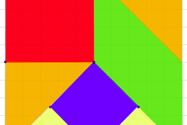 Tangram cuadrado creado con triángulos, cuadrados y paralelogramo tipo