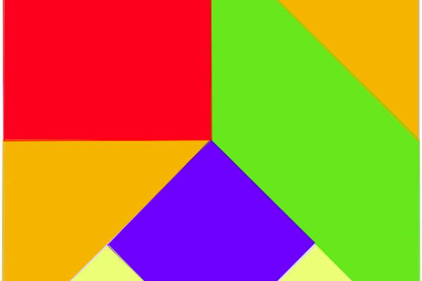 Tangram cuadrado creado con triángulos, cuadrados y paralelogramo tipo