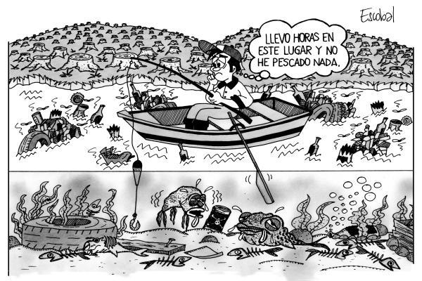 Ilustración "Algún día nos toca" la cual puede ser utilizada como fuente de información e indagación, con el propósito de trabajar temas como la injusticia e impacto ambiental y la sobreexplotación de los bienes de la naturaleza entre otros contenidos geográficos.