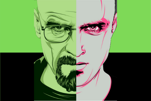 Ilustración rostro de Walter White y Jesse Pinkman