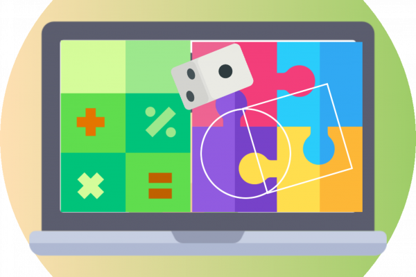 Computadora con imágenes relacionadas a la matemática