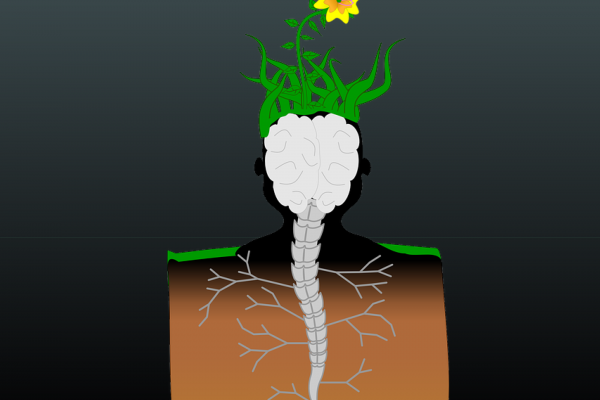 Cabeza híbrida de humano y planta 