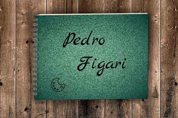 Tapa de cuaderno con rulo, verde sobre tablas de madera.