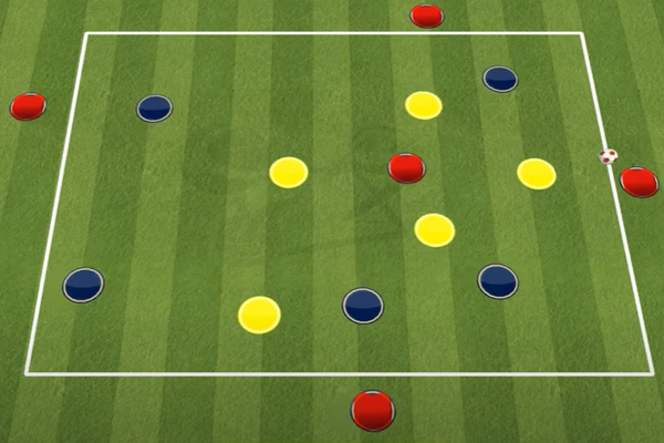 Imagen de ejercicio de rondos 3+3 vs 3.